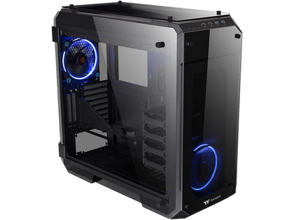 Thermaltake View 71 4-Sided Tempered Glass Vertical GPU Modular SPCC E-ATX Gaming Full Tower Computer Case with 2 Blue LED Ring Fan Pre-installed CA-1I7-00F1WN-00