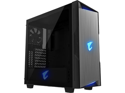 GIGABYTE AORUS C300 Glass ATX Gaming Case, Tinted Tempered Glass, RGB Fusion 2.0, Upgraded I/O Panel with USB 3.1 Gen 2 Type C and HDMI, VR Ready, Watercooling Ready, Vertical GPU mount support, Enhanced Airflow - Black GB-AC300G