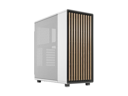 Fractal Design North ATX mATX Mid Tower PC Case - Chalk White Chassis with Oak Front and Mesh Side Panel