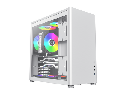 Gamemax Spark Pro Full White Steel/Tempered Glass USB3.0/Type C ATX Mid Tower Computer Case w/ Dual Tempered Glass Side Panel