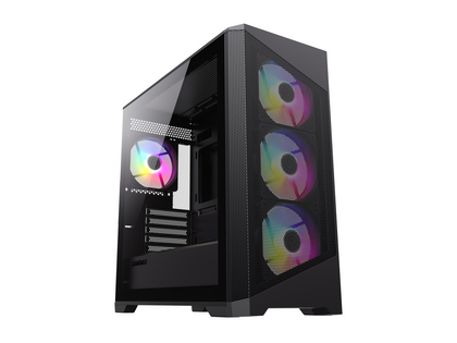 Gamemax Destroyer MB Black USB3.0 Tempered Glass Micro ATX Tower Gaming Computer Case w/Tempered Glass Panel and 4 x 120mm Autoflow Rainbow LED Fans (Pre-Installed)