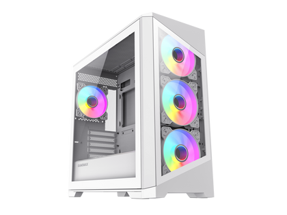 Gamemax Destroyer TGW White USB3.0 Tempered Glass Micro ATX Tower Gaming Computer Case w/Dual Tempered Glass Panel and 4 x 120mm ARGB Fans (Pre-Installed)