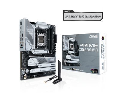 ASUS PRIME X670E-PRO WIFI AMD X670 AM5 Ryzen Desktop 9000 8000 & 7000 ATX motherboard with PCIe 5.0, four M.2 slots, DDR5 slots, USB 3.2 Gen 2x2 Type-C, USB4 support, WIFI 6E, and 2.5G Ethernet