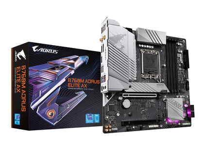 GIGABYTE B760M AORUS ELITE AX LGA 1700 Intel B760 M-ATX Motherboard with DDR5, Dual M.2, PCIe 4.0, USB 3.2 Gen2X2 Type-C, Intel Wi-Fi 6E, 2.5GbE LAN, Q-Flash Plus, PCIe EZ-Latch