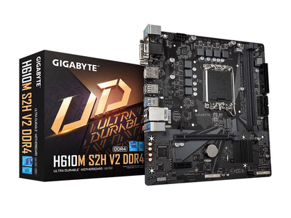 GIGABYTE H610M S2H V2 DDR4 H610 Intel LGA 1700 Micro ATX Motherboard with DDR4, Single M.2, PCIe 4.0, USB 3.2 Gen1, Realtek 1GbE LAN