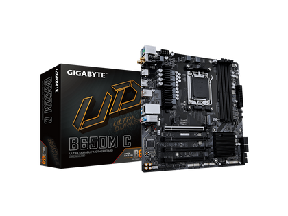 GIGABYTE B650M C AM5 LGA 1718 AMD B650 M-ATX Motherboard, DDR5, PCIe 4.0 M.2, PCIe 4.0, USB 3.2 Gen2X2 Type-C, 1GbE LAN