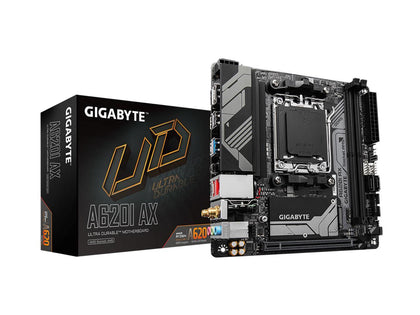 GIGABYTE A620I AX AM5 LGA 1718 AMD A620 Mini-ITX Motherboard, DDR5, Single M.2, PCIe 4.0, USB 3.2 Gen1 Type-C, Realtek Wi-Fi 6E, Realtek 2.5GbE, Q-Flash Plus, PCIe EZ-Latch