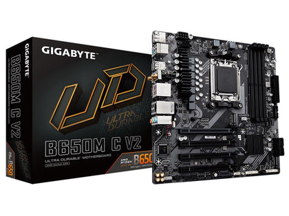 GIGABYTE B650M C V2 AM5 LGA 1718 AMD B650 M-ATX Motherboard with 5-Year Warranty, DDR5, PCIe 4.0 M.2, PCIe 4.0, USB 3.2 Gen1 Type-C, 1GbE LAN