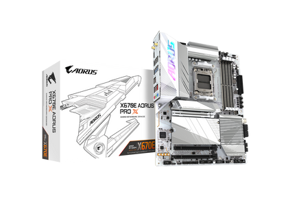 GIGABYTE X670E AORUS PRO X  AM5 LGA 1718 AMD X670E ATX Motherboard with 5-Year Warranty DDR5, Quad M.2, PCIe 5.0, USB 3.2 Gen2X2 Type-C, WiFi 7, Intel 2.5GbE LAN, Q-Flash Plus, EZ-Latch Plus