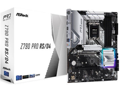 ASRock Z790 PRO RS/D4 Intel LGA1700 ATX Mainboard, 4 slots DDR4, PCIE 5.0 x16, HDMI 2.1port 2.5Gb, Quad M.2 slots 7.1 Nahimic Audio, USB3.2 Gen2 Type-C, 14+1+1 Power Phase, AMD Crossfire support