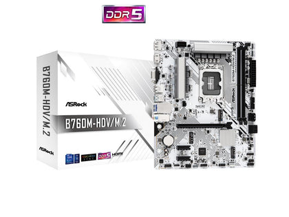 ASRock B760M-HDV/M.2 LGA1700 Micro ATX (280) Intel B760 SATA 6Gb/s DDR5 1 PCIe 4.0 x16 Motherboards - Intel