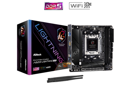 ASRock 620I LIGHTNING WIFI AM5 Ryzen7000 AMD A620 SATA 6Gb/s Mini-ITX  Dual Channel DDR5 - 2.5G LAN, 802.11ax Wi-Fi 6E Module PCIe 4.0 x16 Slot Motherboards - AMD