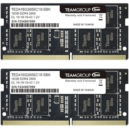 TEAMGROUP Elite DDR4 32GB Kit (2 x 16GB) 2666MHz PC4-21300 CL19 Unbuffered Non-ECC 1.2V SODIMM 260-Pin Laptop Notebook PC Computer Memory Module Ram Upgrade - TED432G2666C19DC-S01