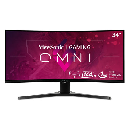 ViewSonic VX3418-2KPC 34 Inch 21:9 UltraWide WQHD 1440p 144Hz 1ms Curved Gaming Monitor with Adaptive-Sync Eye Care HDMI and Display Port