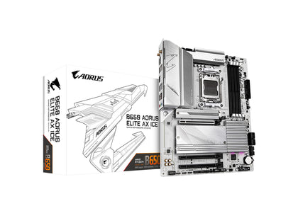 GIGABYTE B650 AORUS ELITE AX ICE AM5 LGA 1718 AMD B650 ATX Motherboard with 5-Year Warranty, DDR5, Triple M.2, PCIe 5.0, USB 3.2 Gen2X2 Type-C, WiFi 6E, 2.5GbE LAN, Snow White, EZ-Latch