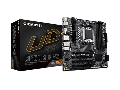 GIGABYTE B650M C V2 AM5 LGA 1718 AMD B650 M-ATX Motherboard with 5-Year Warranty, DDR5, PCIe 4.0 M.2, PCIe 4.0, USB 3.2 Gen1 Type-C, 1GbE LAN