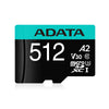 ADATA 512GB Premier Pro microSDXC UHS-I U3 / Class 10 V30 A2 Memory Card with SD Adapter, Speed Up to 100MB/s (AUSDX512GUI3V30SA2-RA1)