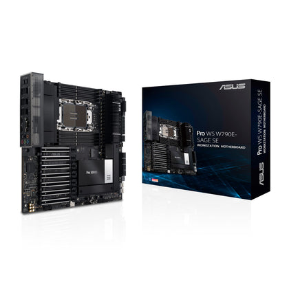 ASUS Pro WS W790 SAGE SE Intel W790 (LGA 4677) CEB, PCIe 5.0,7 PCIe 5.0 x16 slots,M.2 PCIe 4.0 slots,12+1+1 DrMOS, DDR5 R-DIMM, Dual 10G BMC LAN, LAN Server-grade Remote Management, 14+1+1 power stages, front and Rear USB 3.2 Gen 2x2 Type C