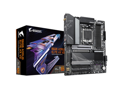 GIGABYTE B650 AORUS ELITE AX V2 AM5 LGA 1718 AMD B650 ATX Motherboard with 5-Year Warranty, DDR5, Triple M.2, PCIe 5.0, USB 3.2 Gen2X2 Type-C, WiFi 6E, 2.5GbE LAN, Q-Flash Plus, EZ-Latch