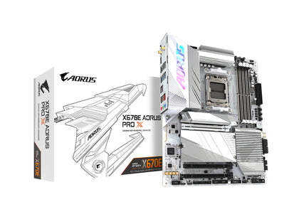 GIGABYTE X670E AORUS PRO X  AM5 LGA 1718 AMD X670E EATX Motherboard with 5-Year Warranty DDR5, Quad M.2, PCIe 5.0, USB 3.2 Gen2X2 Type-C, WiFi 7, Intel 2.5GbE LAN, Q-Flash Plus, EZ-Latch Plus