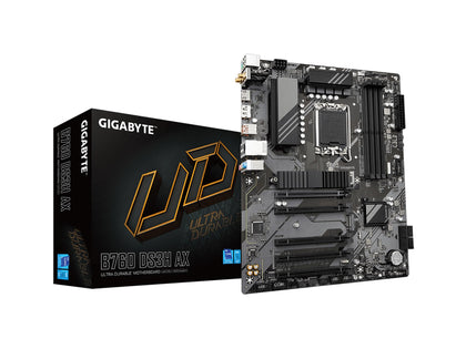 GIGABYTE B760 DS3H AX LGA 1700 Intel B760 ATX Motherboard with DDR5, 2x M.2, PCIe 4.0, USB 3.2 Gen 2 Type-C, WiFi 6E Realtek GbE LAN, Q-Flash Plus, PCIe EZ-Latch