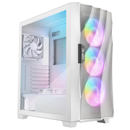 Antec Dark League DF700 FLUX, Mid Tower ATX Gaming Case, FLUX Platform, 5 x 120mm Fans Included, ARGB & PWM Fan Controller, Tempered Glass Side Panel, Three-Dimensional Wave-Shaped Mesh Front (White)