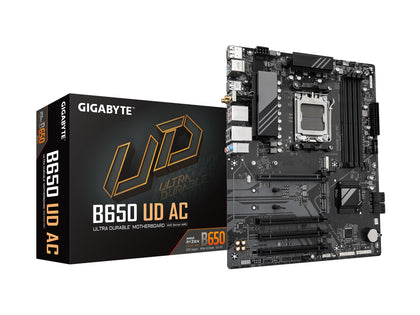 GIGABYTE B650 UD AC (rev. 1.0) AM5 LGA 1718 AMD B650 ATX Motherboard with 5-Year Warranty, DDR5, PCIe 4.0 M.2, PCIe 4.0, USB 3.2 Gen2x2 Type-C, GbE LAN