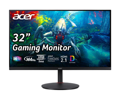 Acer 32” 144Hz 4K Gaming Monitor 1ms AMD FreeSync Premium UHD (3840x2160) DCI-P3 90% Delta E<1 VESA HDR400 HDMI 2.1 HDMI 2.1x2, DisplayPort, USB, Speaker Nitro XV322QK VBMIIPHZX