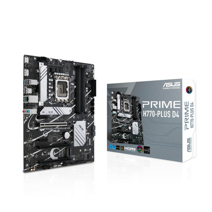 ASUS Prime H770-PLUS D4 Intel� H770(13th and 12th Gen) LGA 1700 ATX Motherboard with PCIe 5.0, 3xPCIe 4.0 M.2 Slots,DDR4,2.5Gb LAN,DisplayPort, HDMI,USB 3.2 Gen 2 Type-C,Thunderbolt� (USB4�) Support