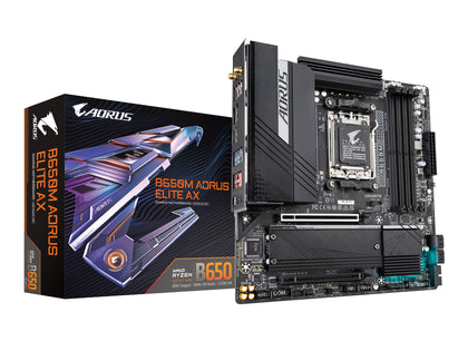 GIGABYTE B650M AORUS ELITE AX AM5 LGA 1718 AMD B650 M-ATX Motherboard with 5-Year Warranty, DDR5, 2 M.2, PCIe 5.0, USB 3.2 Gen2X2 Type-C, Intel 2.5GbE LAN, Q-Flash Plus, EZ-Latch