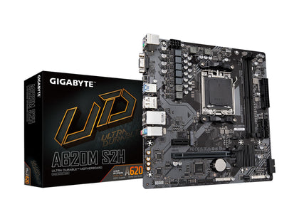 GIGABYTE A620M S2H AM5 LGA 1718 AMD A620 M-ATX Motherboard with 5-Year Warranty, DDR5, Single M.2, PCIe 4.0, USB 3.2 Gen1, Realtek 1GbE LAN, Q-Flash Plus, PCIe EZ-Latch