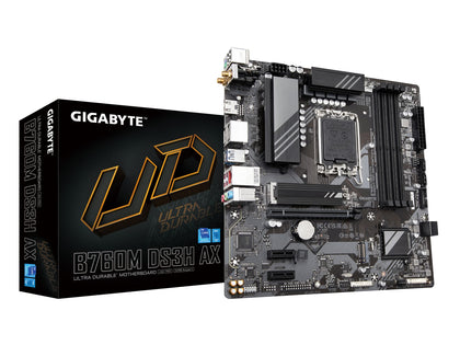 GIGABYTE B760M DS3H AX LGA 1700 Intel B760 M-ATX Motherboard with DDR5, 2* M.2, PCIe 4.0, USB 3.2 Gen 2 Type-C, WiFi 6E, 2.5GbE LAN, Q-Flash Plus, PCIe EZ-Latch