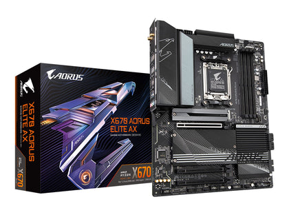 GIGABYTE X670 AORUS Elite AX (AM5/ LGA 1718/ AMD/ X670/ ATX/ 5 Year Warranty/ DDR5/ Quad M.2/ PCIe 5.0/ USB 3.2 Gen2X2 Type-C/AMD WiFi 6E/ 2.5GbE LAN/Q-Flash Plus/M.2 EZ-Latch/Gaming Motherboard) (Renewed)