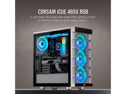 Corsair Crystal iCUE 465X RGB CC-9011189-WW White Steel / Plastic / Tempered Glass ATX Mid Tower Computer Case