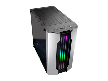 COUGAR Gemini M-Silver Silver Steel / Tempered Glass Mini Tower Computer Case w/ Integrated Trelux RGB Lighting