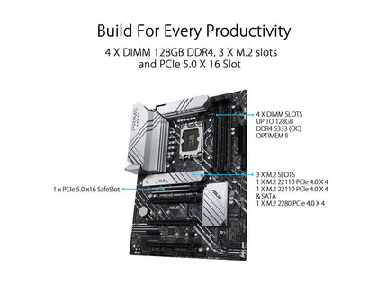 ASUS Prime Z690-P WiFi D4 LGA 1700 Intel 12th Gen ATX Motherboard- PCIe 5.0, DDR4, 14+1 Power Stages, 3x M.2, WiFi 6, Bluetooth v5.2, 2.5Gb LAN, Front Panel USB 3.2 Gen 1 USB Type-C, Thunderbolt 4