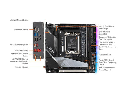 GIGABYTE Z690I AORUS ULTRA LITE DDR4 (rev. 1.0) LGA 1700 Intel Z690 SATA 6Gb/s Mini ITX Intel Motherboard