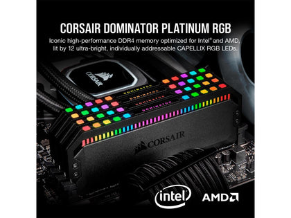 Corsair Dominator Platinum RGB 128GB (4x32GB) DDR4 3200MHz C16 Desktop Memory (12 Ultra-Bright CAPELLIX RGB LEDs, Patented Dual-Channel DHX Cooling Technology, Intel XMP 2.0 Support) Black