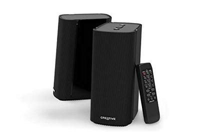 Creative T100-2.0 Compact Hi-Fi Desktop Speakers, up to 80W Peak Power with Bluetooth 5.0, Optical-in, AUX-in, Wide Soundstage and Audio Clarity with Bass Control for Computers and Laptops (Black)