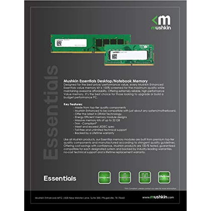 Mushkin Essentials – DDR4 Desktop DRAM – 32GB (2x16GB) UDIMM Memory Kit – 3200MHz (PC4-25600) CL-22 – 288-pin 1.2V PC RAM – Dual-Channel – Low-Voltage – (MES4U320NF16GX2)