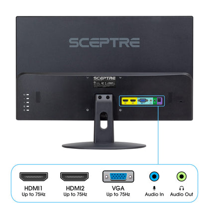 Sceptre E205W-16003R 20 75Hz Ultra Thin Frameless LED Monitor 2x HDMI VGA Build-in Speakers, Metallic Black 2018 (Renewed)