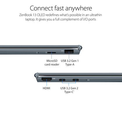 ASUS ZenBook 13 Ultra-Slim Laptop, 13.3” OLED FHD NanoEdge Bezel Display, AMD Ryzen 7 5700U, 8GB LPDDR4X RAM, 512GB PCIe SSD, NumberPad, Wi-Fi 5, Windows 10 Home, Pine Grey, UM325UA-DS71