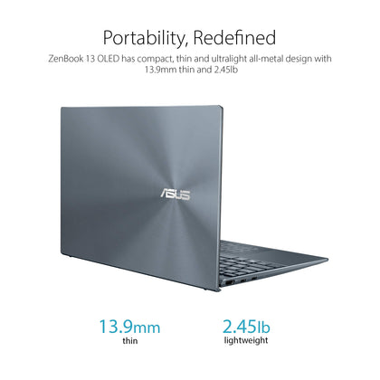 ASUS ZenBook 13 Ultra-Slim Laptop, 13.3€ OLED FHD NanoEdge Bezel Display, Intel Core i7-1165G7, 8GB LPDDR4X RAM, 512GB SSD, NumberPad, Thunderbolt 4, Wi-Fi 6, Windows 10 Home, Pine Grey, UX325EA-ES71 (Renewed)