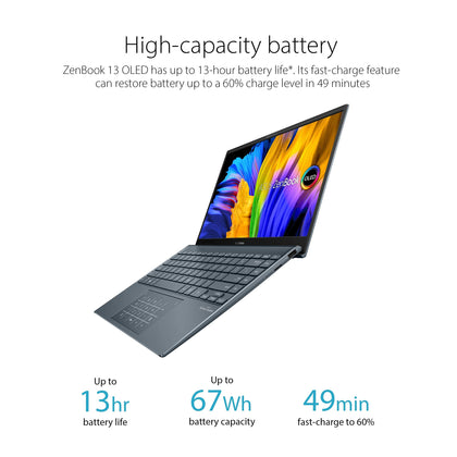 ASUS ZenBook 13 Ultra-Slim Laptop, 13.3 OLED FHD NanoEdge Bezel Display, Intel Core i5-1135G7, 8GB LPDDR4X RAM, 256GB SSD, NumberPad, Thunderbolt 4, Wi-Fi 6, Windows 10 Home, Pine Grey, UX325EA-DS51 (Renewed)